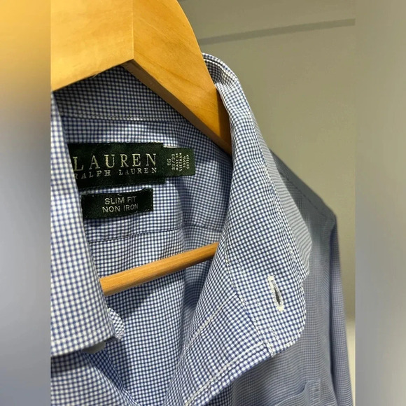 Lauren Ralph Lauren slim Fit non iron Dress Shirt 100% cotton gingham 16 32/33 - Picture 3 of 5